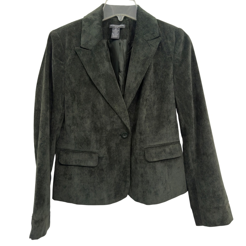 Chelsea & Theodore Petite Corduroy Blazer Forest Green Dark Academia 1 Button 8P